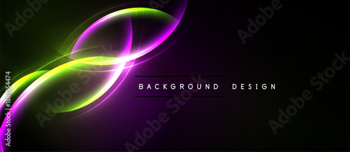 Abstract vibrant curves, glowing lines. Dark background creates dynamic visual impact. Modern design element for digital projects.