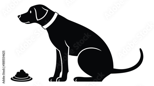 a black dog sitting next to a pile of poop silhouette high quality professional detailed modern