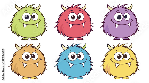 colorful cartoon monsters with fuzzy hair and sharp teeth silhouette high quality professional detailed modern elegant