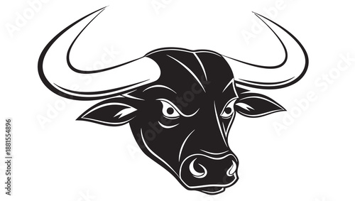 A striking black and white illustration of a bull s head emphasizing its powerful horns and intense gaze silhouette