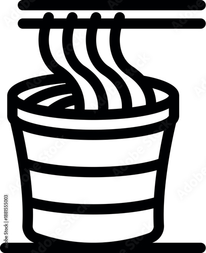 Hot noodles are steaming from a cup of instant ramen picked up with chopsticks