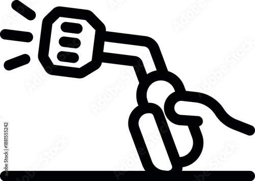 Hand holding welding torch, emitting sparks during a metalworking process