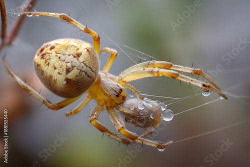 Spider Wrapping Prey in Silk Wildlife Macro