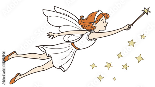 a cartoon fairy flying with a wand and stars silhouette high quality professional detailed modern elegant