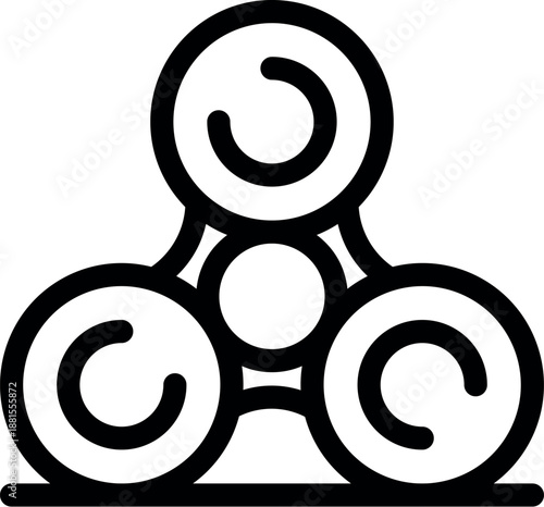 Rotating fidget spinner toy with three bearings, resting on a flat surface