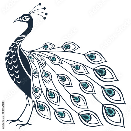 A beautifully detailed illustration of a peacock displaying its ornate plumage a striking silhouette high quality
