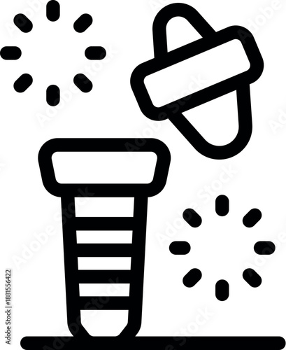 Dental implant procedure showing the placement of a healing abutment, highlighted by shining effect