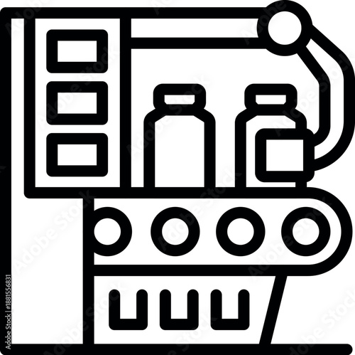 Pharmaceutical production line processing bottles with robotic arm, ensuring efficient and automated manufacturing