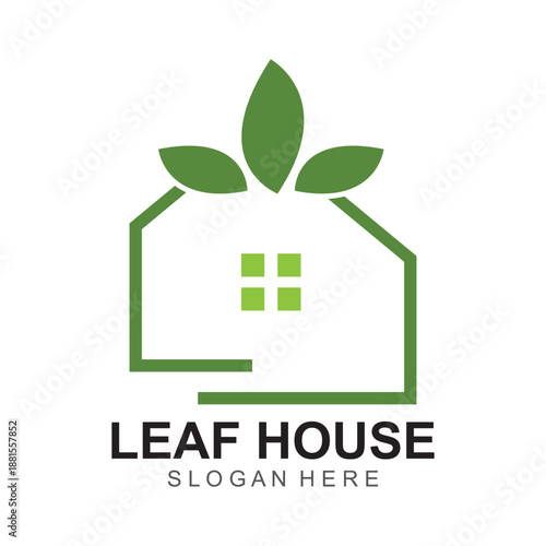  Simple House Leaf Logo Design Template