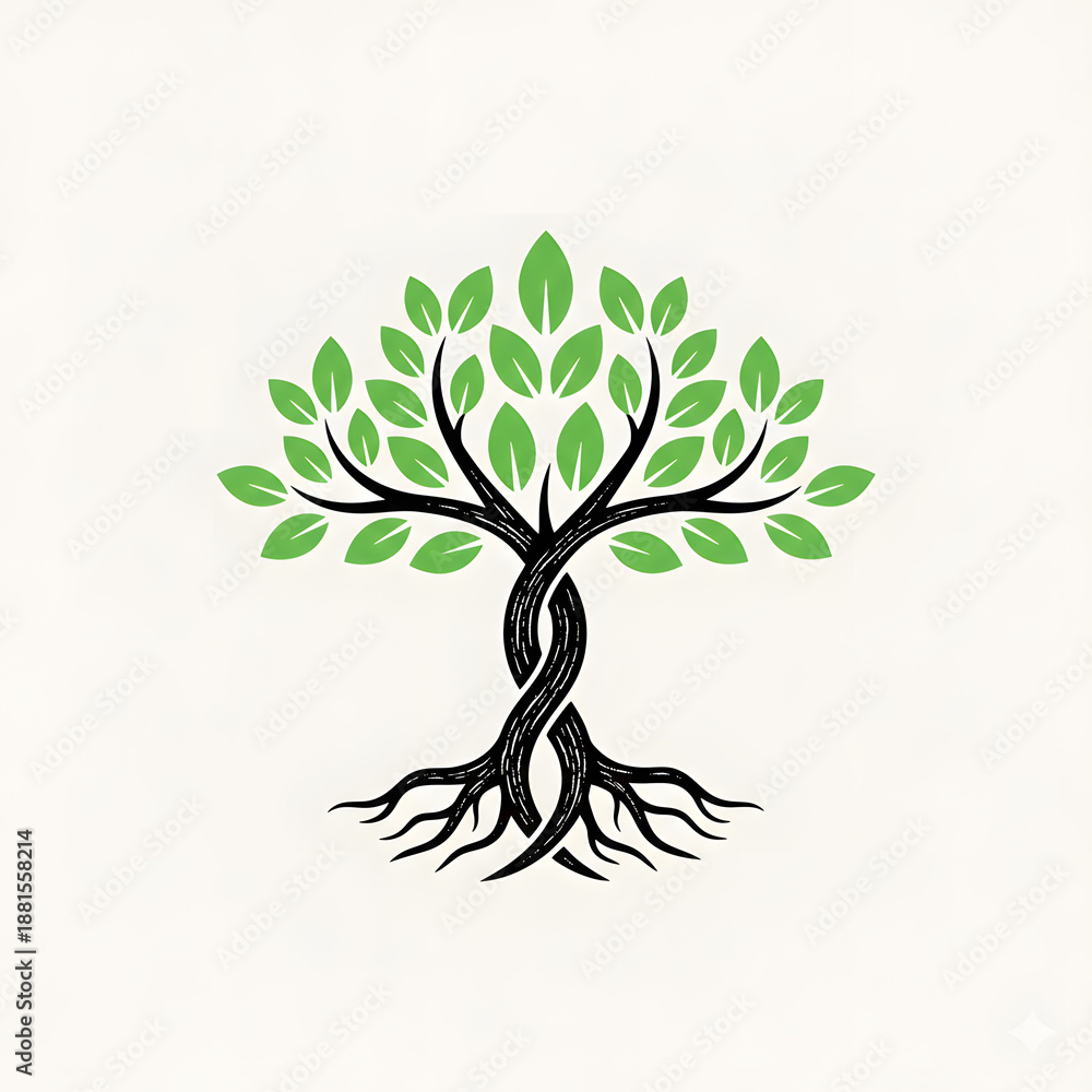 Fototapeta premium Green Tree of Life Logo with Roots – Nature Eco Symbol