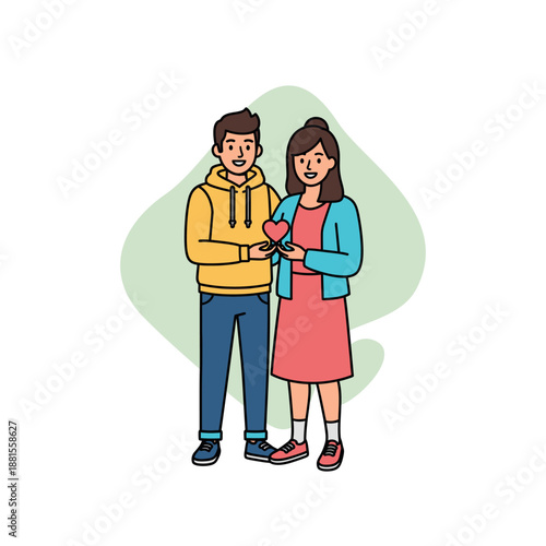 Young couple sharing love and care with heart symbol between them