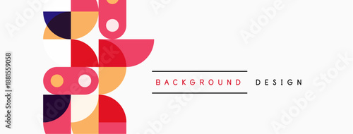 Abstract geometric shapes overlap, creating vibrant visual interest. Minimalist design with warm color palette. Clean background enhances composition.