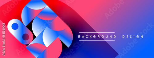 Abstract shapes blend vibrant pinks, blues. Gradient background creates dynamic visual impact. Text reads background design.