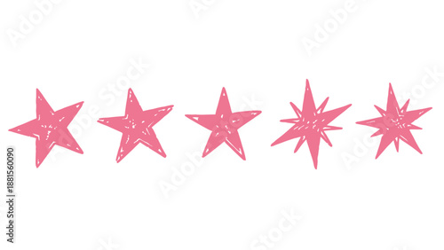 Collection of Hand Drawn Pink Stars in Different Styles on White Background