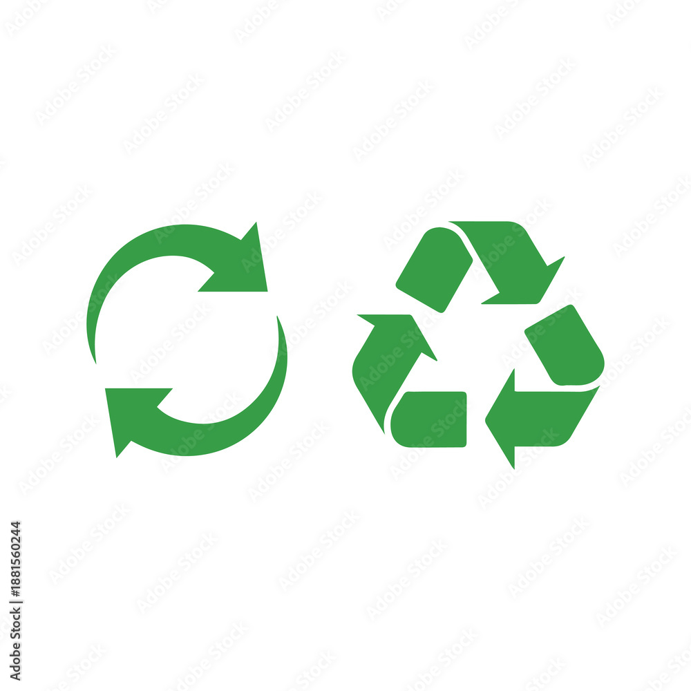 Fototapeta premium Green recycling arrows forming circular and triangular symbols on a clean white background emphasizing sustainability and eco friendliness in a modern minimalist style
