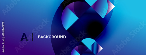 Abstract blue design features overlapping circles, gradients, text AI BACKGROUND. Modern, vibrant, suitable for digital projects.