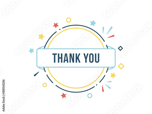 Thank You Celebration with Stars and Confetti on White Background