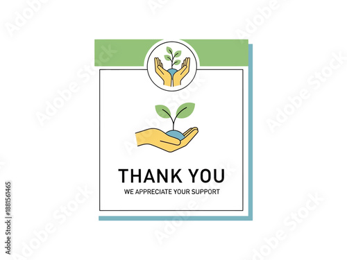 Thank You Appreciation Message with Hands Holding a Sprout Illustration