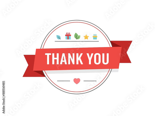 Thank you for your appreciation card, thank you text on ribbon with icons, thank you text