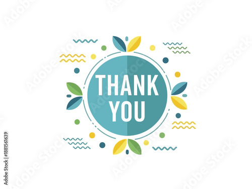 Thank you message with floral design and decorative elements in circle