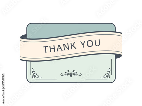 Thank You Greeting Card With Ribbon and Decorative Border