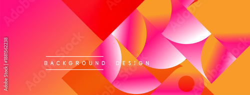 Abstract vibrant background. Overlapping shapes create dynamic visual effect. Pink, orange, red hues dominate composition. Modern design element.