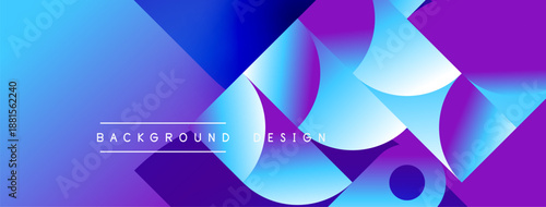 Abstract gradient shapes overlap. Vibrant blues, purples create modern background design. Text reads background design. Minimalist aesthetic.