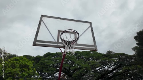 Basketball Hoop Under Cloudy Sky - Outdoor Recreation and Sport.