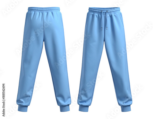  Dual-Angle 3D Powder Blue Joggers in Mid-Air, Athletic Clothing Presentation, Isolated PNG