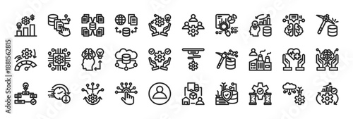 digital business improvement systems icon collection outline style. containing business improvement, access, data structure, data gathering, technology innovation, customer relationship management