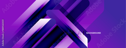 Abstract purple design features overlapping geometric shapes, creating dynamic visual texture. Modern, vibrant, sleek presentation.