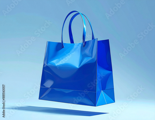  Floating Blue Gift Shopping Bag with Paper Handles, Modern Commercial Mockup, Isolated