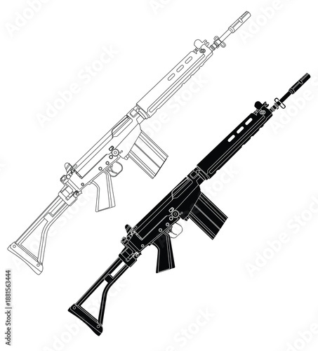 Black and white illustration of Belgium assault rifles