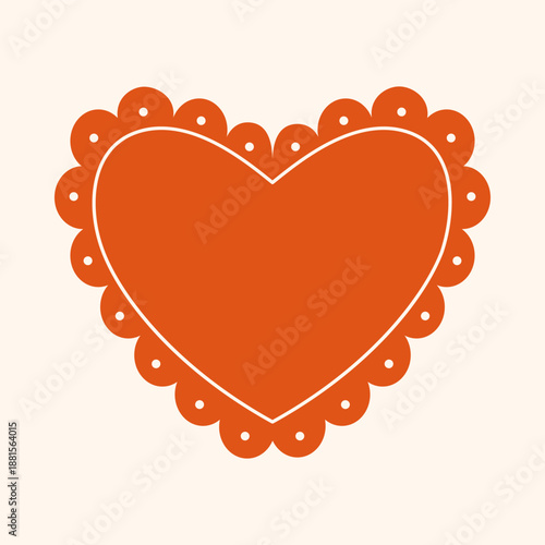 Cute lace doily heart shape with scalloped edges and outline border inside. Valentine's day tag for card or poster design. Vector illustration