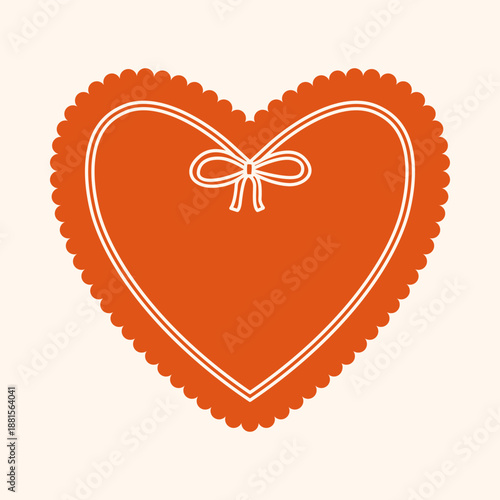 Valentine's day heart frames with outline ribbon border and bow. Romantic templates for text with scalloped edges trim. February 14 vector design