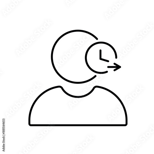 A vector icon representing an expired session with a user and clock with arrow, created in line style with editable stroke