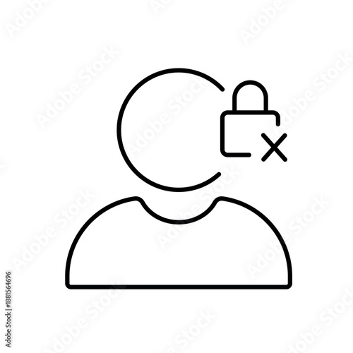 A vector icon representing a locked user account with a padlock and X mark, created in line style with editable stroke