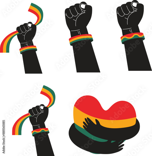 Empowering Silhouettes of Unity and Heritage; Hands Celebrating African Diaspora Culture and Solidarity, Embodying Freedom and Identity