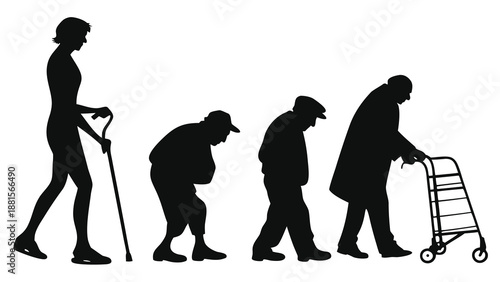Depicting the stages of human life from youth to old age shown in a striking silhouette
