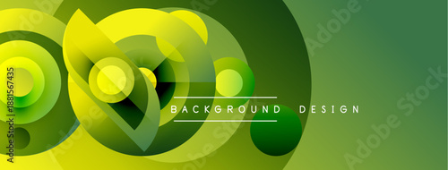 Abstract green, yellow gradients create dynamic circular shapes. Modern design suggests energy, movement, visual appeal.