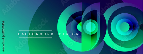Abstract gradient layers create dynamic visual effect. Circles overlap, forming modern background design. Colors blend smoothly.