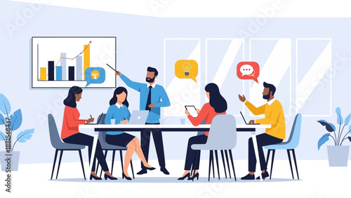 Business Team Meeting with Data Analysis.