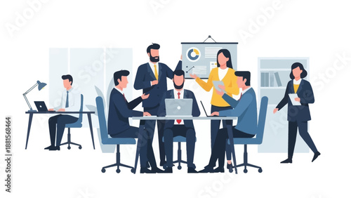 Business Professionals Collaborating in Modern Office.