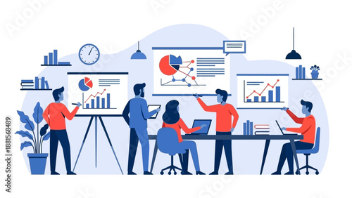 Team Discussing Business Data and Statistics.