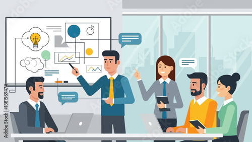 Business Team Discussing Project with Diagrams.