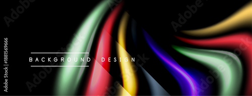 Abstract colorful waves flow across black background. Modern design elements create dynamic visual impact. Smooth gradients enhance aesthetic appeal.