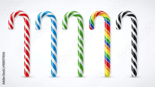 Vibrant collection of colorful striped candy canes ready for holiday celebrations