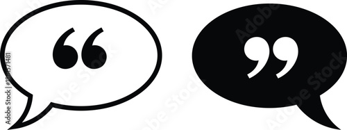 Black and white speech bubbles with quotation marks communication