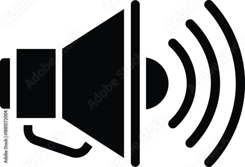 Black megaphone with sound waves on white background speaker audio