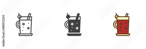 Sangria glass icon set in line, solid and filled outline colorful style. Autumn drink icon, color vector sign and symbol.
